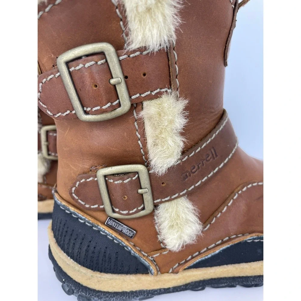 Merrell Womens Brown Leather Fur Lined Winter Boots Size 5